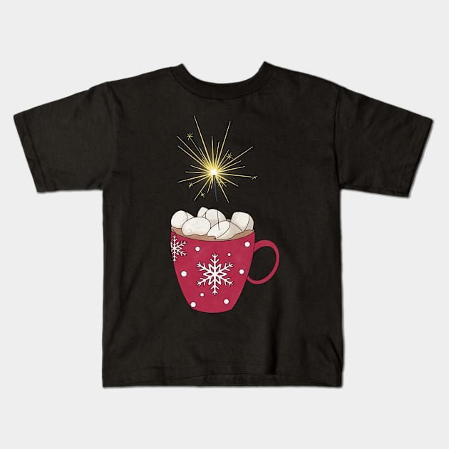 Hot coco in a Christmas mug with marshmallows and a sparkler Kids T-Shirt by Tana B 